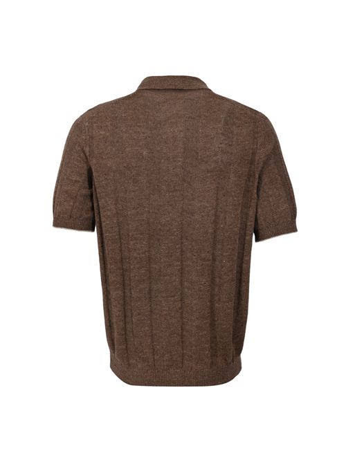 Polo a coste in misto lino e cotone Nocciola BRUNELLO CUCINELLI | M2L707815CNO22